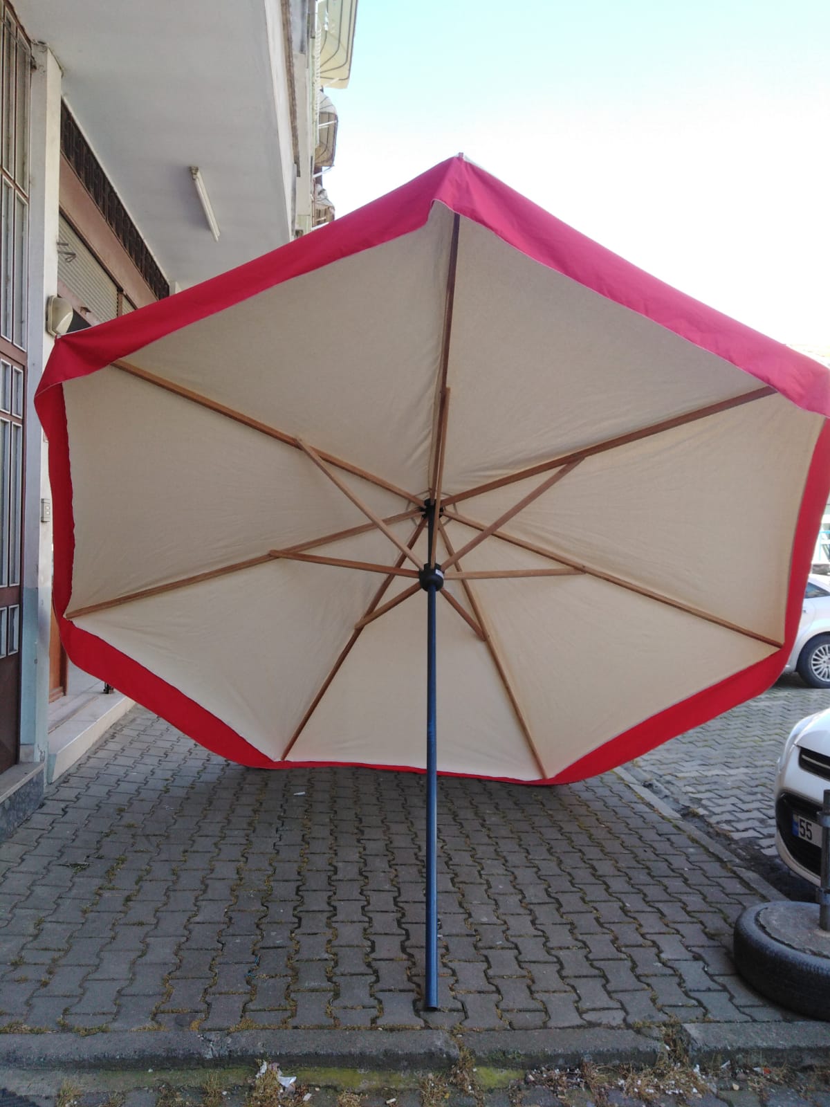 pazarcı şemsiyesi bej model üstten görünüm